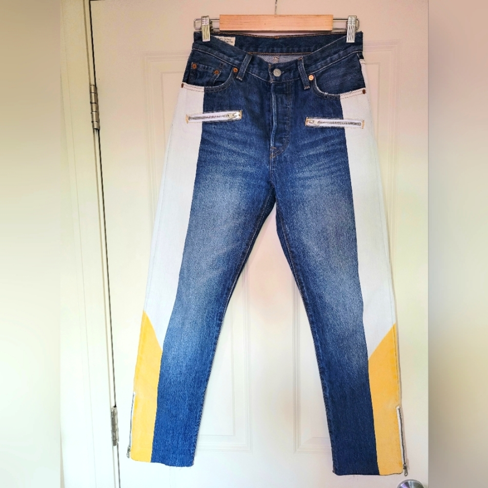 Levi's 501 Raw Hem Cropped Moto Jeans